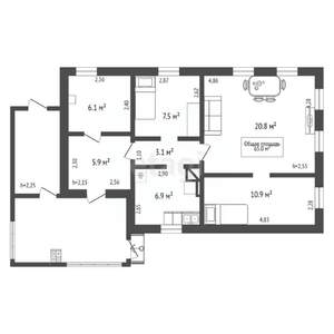 Дом 61м², 1-этажный, участок 7 сот.