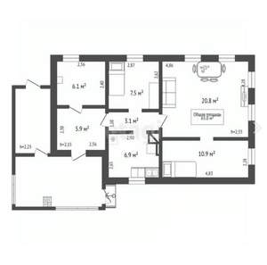 Дом 61м², 1-этажный, участок 7 сот.