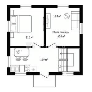 Дом 60м&sup2;, 2-этажный, участок 6 сот.  