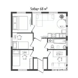 Дом 68м&sup2;, 1-этажный, участок 4 сот.  