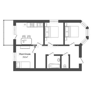 Дом 70м&sup2;, 1-этажный, участок 6 сот.  