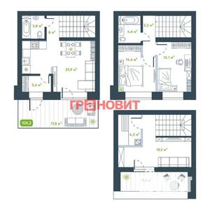 Коттедж 105м², 3-этажный, участок 7 сот.  