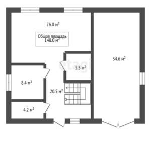 Дом 148м², 2-этажный, участок 6 сот.  