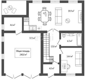 Дом 240м², 2-этажный, участок 6 сот.  
