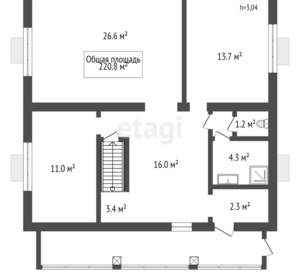 Дом 221м², 2-этажный, участок 8 сот.  