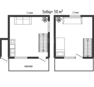 Дом 50м&sup2;, 2-этажный, участок 5 сот.  