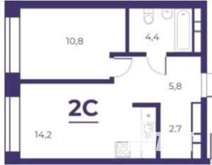 2-к квартира, на длительный срок, 39м2, 12/25 этаж