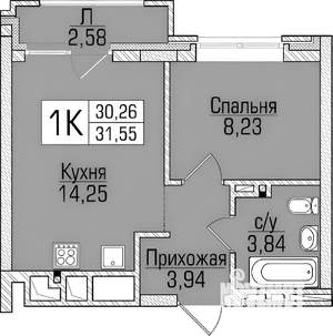 1-к квартира, на длительный срок, 33м2, 6/9 этаж