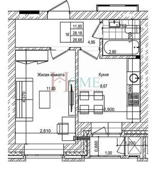 1-к квартира, на длительный срок, 30м2, 11/15 этаж