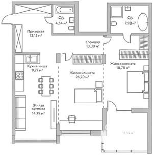 3-к квартира, на длительный срок, 113м2, 4/8 этаж
