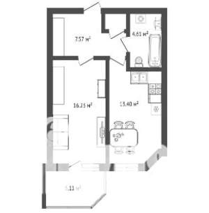 2-к квартира, на длительный срок, 44м2, 19/21 этаж