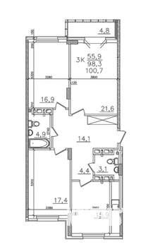 3-к квартира, на длительный срок, 98м2, 4/25 этаж