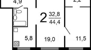 2-к квартира, на длительный срок, 45м2, 3/5 этаж