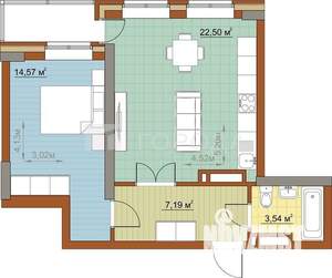 2-к квартира, на длительный срок, 48м2, 22/23 этаж