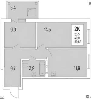 2-к квартира, на длительный срок, 50м2, 13/17 этаж