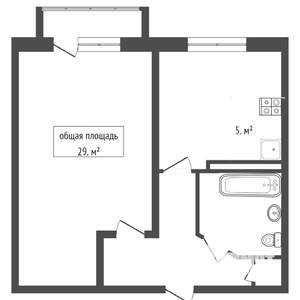 1-к квартира, на длительный срок, 31м2, 2/5 этаж