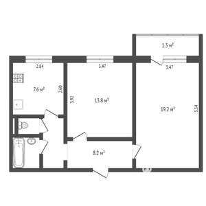 2-к квартира, на длительный срок, 55м2, 4/9 этаж