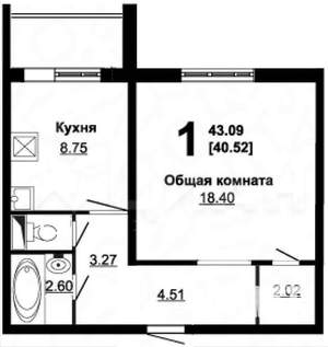 1-к квартира, на длительный срок, 43м2, 8/12 этаж