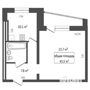 1-к квартира, на длительный срок, 45м2, 9/16 этаж