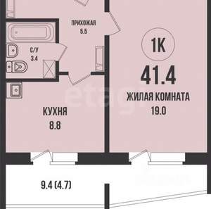 1-к квартира, на длительный срок, 41м2, 13/13 этаж