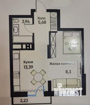 1-к квартира, на длительный срок, 38м2, 10/22 этаж