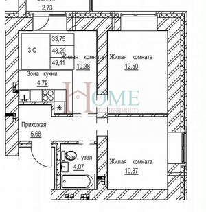 3-к квартира, на длительный срок, 48м2, 13/17 этаж