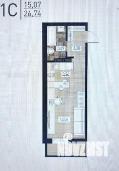 Студия квартира, на длительный срок, 27м2, 13/17 этаж