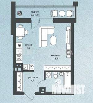 Студия квартира, на длительный срок, 30м2, 14/15 этаж