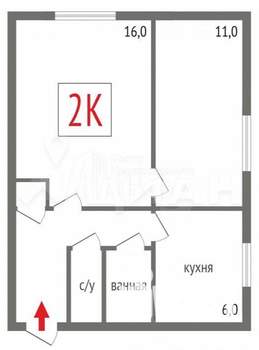 2-к квартира, на длительный срок, 46м2, 4/5 этаж