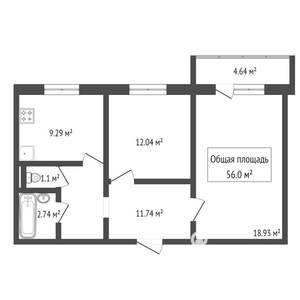 2-к квартира, на длительный срок, 56м2, 8/10 этаж