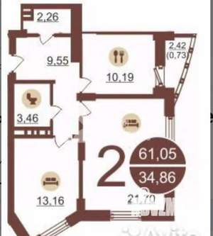 2-к квартира, на длительный срок, 60м2, 12/27 этаж