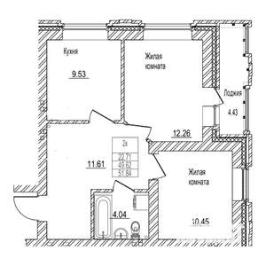 2-к квартира, на длительный срок, 50м2, 4/9 этаж