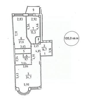 3-к квартира, на длительный срок, 105м2, 5/9 этаж