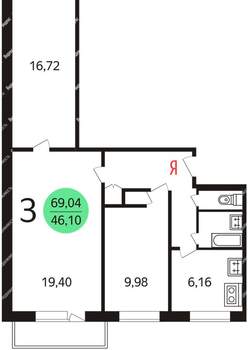 3-к квартира, на длительный срок, 69м2, 7/9 этаж