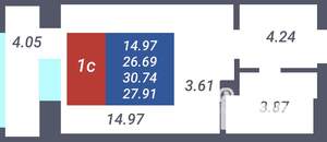 Студия квартира, на длительный срок, 27м2, 5/25 этаж