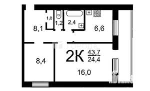 2-к квартира, на длительный срок, 45м2, 3/12 этаж