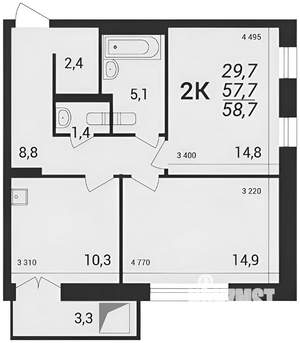 2-к квартира, на длительный срок, 64м2, 4/21 этаж