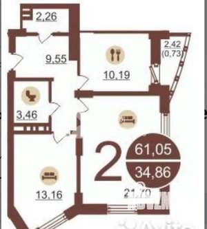 2-к квартира, на длительный срок, 60м2, 12/27 этаж