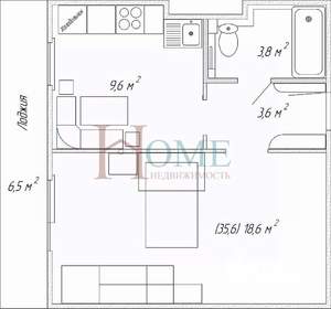 1-к квартира, на длительный срок, 35м2, 4/12 этаж