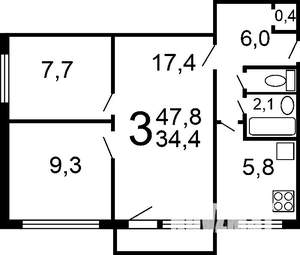 3-к квартира, на длительный срок, 46м2, 4/5 этаж
