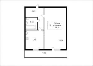 1-к квартира, на длительный срок, 35м2, 4/19 этаж