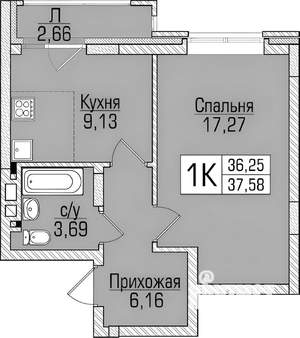 1-к квартира, на длительный срок, 39м2, 5/9 этаж