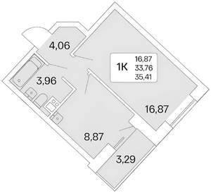 1-к квартира, на длительный срок, 34м2, 13/22 этаж