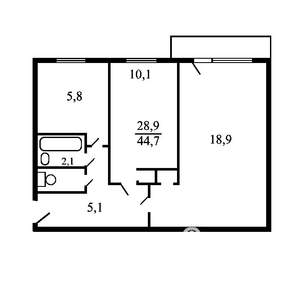 2-к квартира, на длительный срок, 45м2, 4/5 этаж