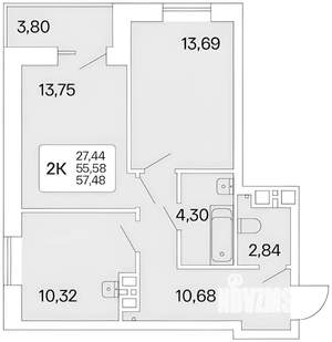 2-к квартира, на длительный срок, 58м2, 10/25 этаж