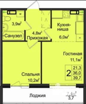 1-к квартира, на длительный срок, 40м2, 4/17 этаж