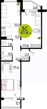 3-к квартира, на длительный срок, 65м2, 5/17 этаж