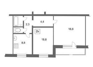 2-к квартира, на длительный срок, 46м2, 8/9 этаж