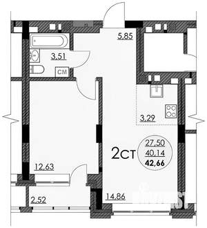 1-к квартира, на длительный срок, 43м2, 3/27 этаж