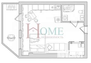 Студия квартира, на длительный срок, 37м2, 5/19 этаж